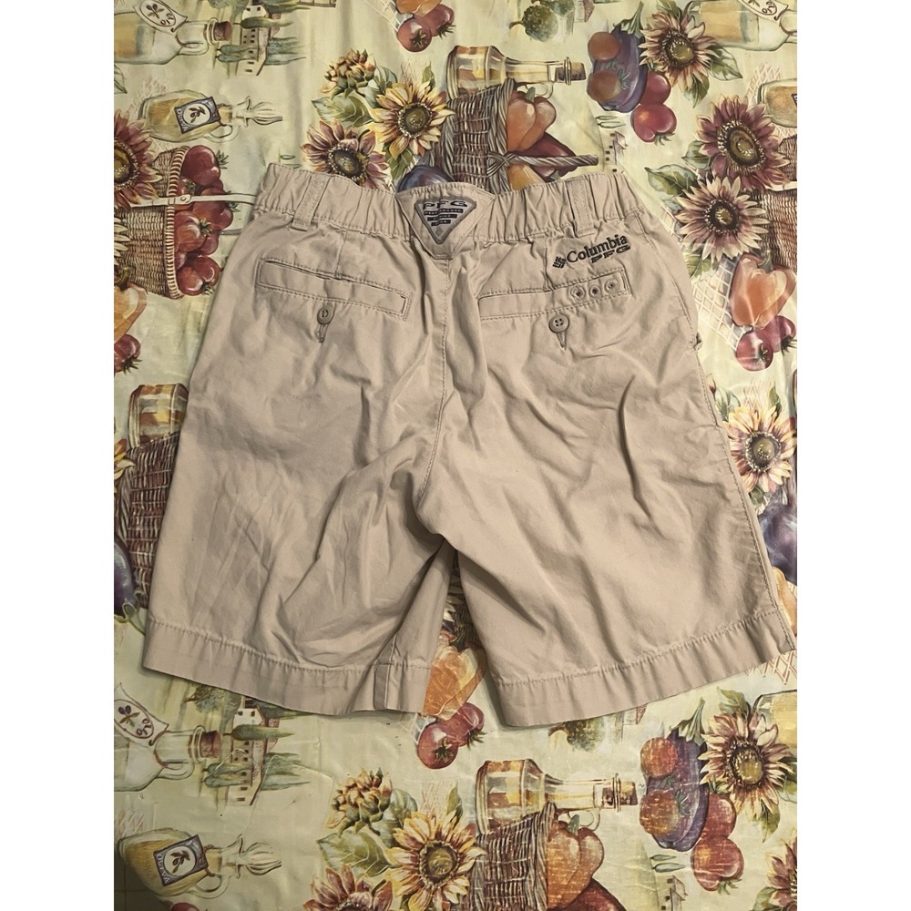 Columbia Boys Cargo Shorts S 8-10 Beige Elastic Waist Flat Front Pockets